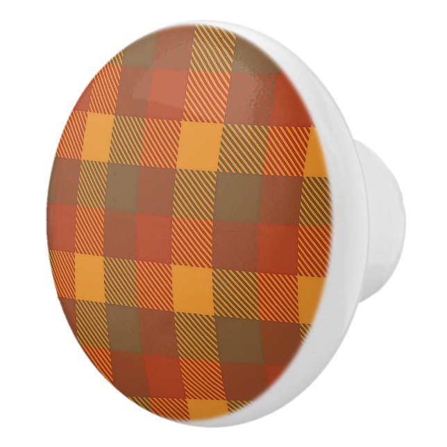 Fall plaid colour printed round ceramic knobs (Right)