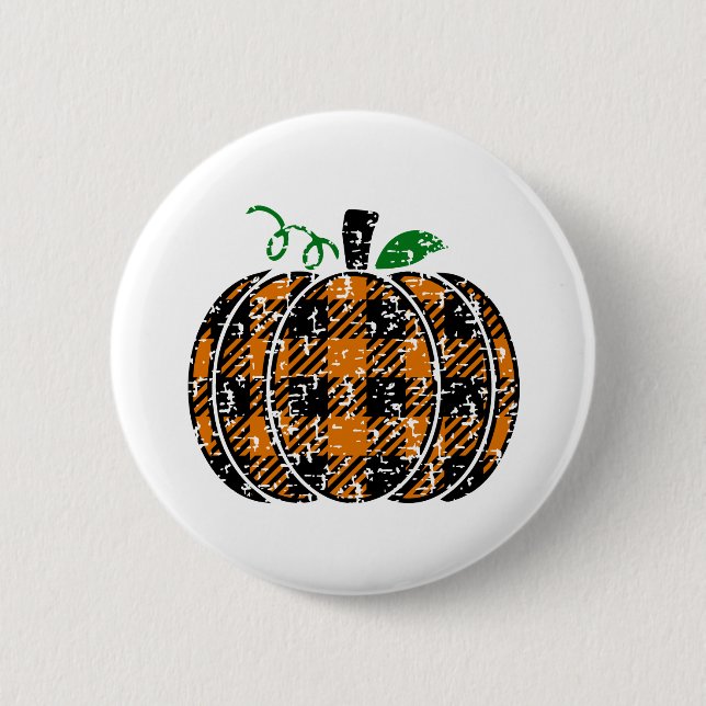 Fall Plaid Pumpkin 6 Cm Round Badge (Front)