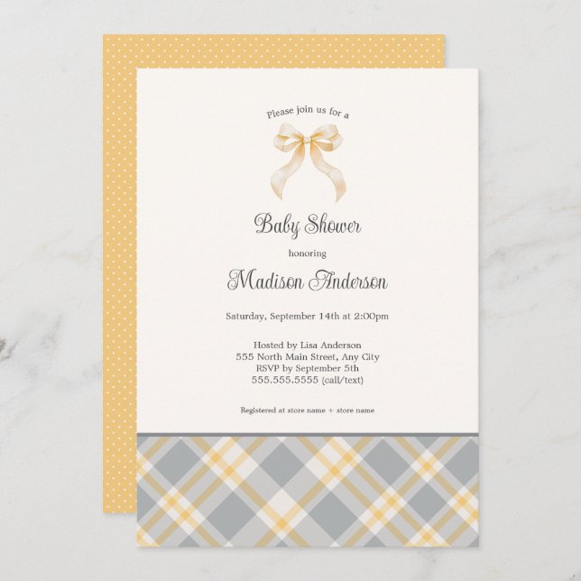 Fall Plaid Ribbon neutral gender baby shower Invitation (Front/Back)