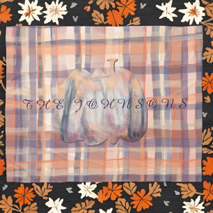 Fall plaid script pumpkin beige orange plum stripe fleece blanket