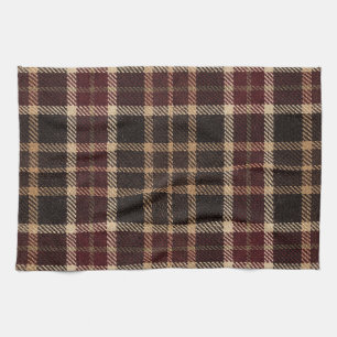 Fall Plaid Walnut Brown And Burgundy Harvest Tea Towel