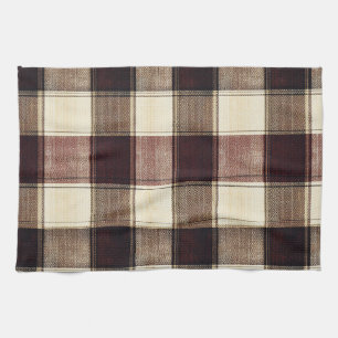 Fall Plaid Walnut Brown And Cranberry Cream Tea Towel