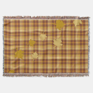 Fall Plaid With Drifting Leaves Throw Blanket