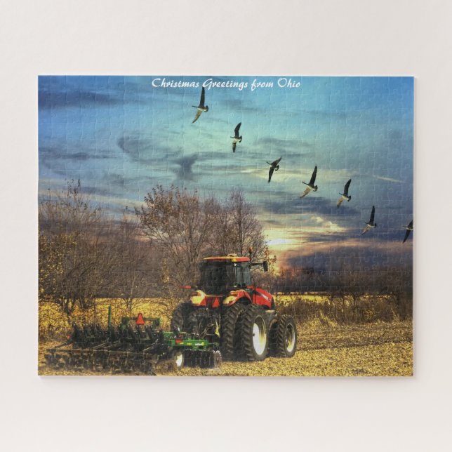 Fall Plough Tractor Ohio.Christmas Greetings Jigsaw Puzzle (Horizontal)
