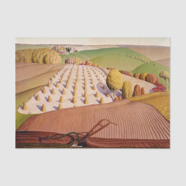 Fall Ploughing, 1931 by Grant Wood Tissue Paper (Front)