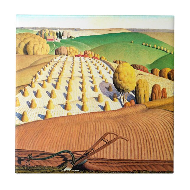 Fall Ploughing, fine art American painting Tile (Front)