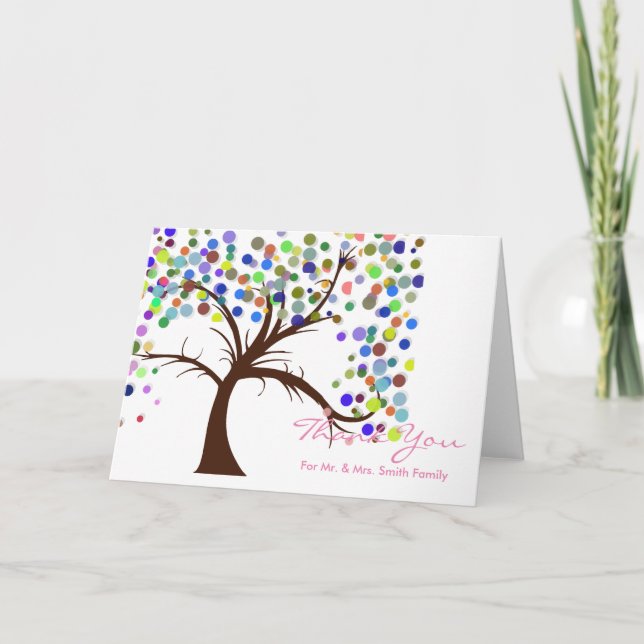 Fall Polka Dots Tree Wedding Thank You (Front)