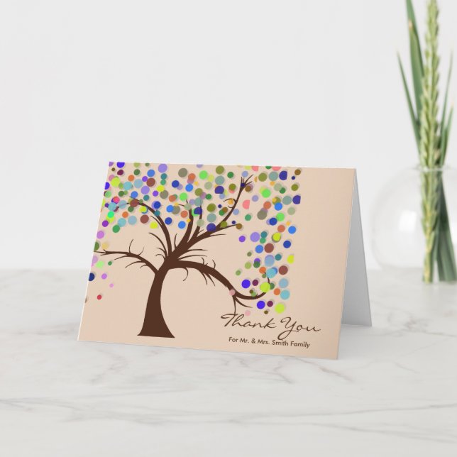 Fall Polka Dots Tree Wedding Thank You Card (Front)