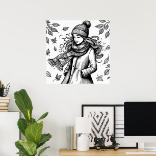Fall Poster Girl Colouring Page 