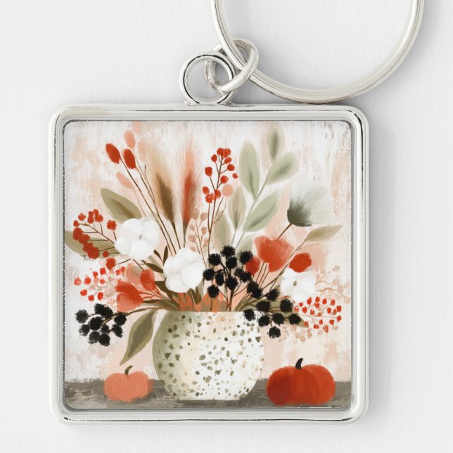 Fall Posy and Rust Speckled Pot Key Ring (Front)