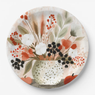 Fall Posy and Rust Speckled Pot Paper Plate