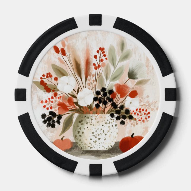 Fall Posy and Rust Speckled Pot Poker Chips (Front)