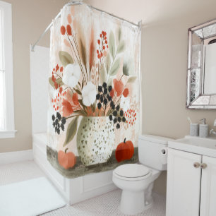 Fall Posy and Rust Speckled Pot Shower Curtain