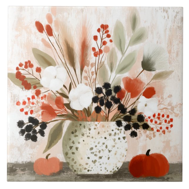 Fall Posy and Rust Speckled Pot Tile (Front)
