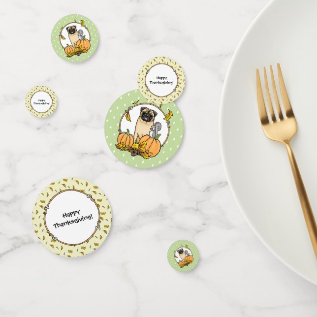 Fall Pug Dog (fawn) Pumpkins Leaves Cute Confetti (Group)