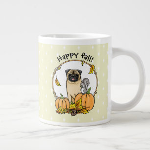 Fall Pug Dog (fawn) Pumpkins Leaves Cute Large Coffee Mug