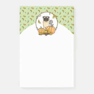 Fall Pug Dog (fawn) Pumpkins Leaves Cute Post-it Notes