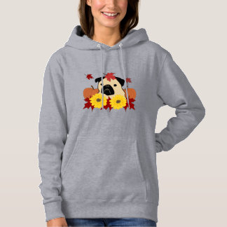 Fall Pug with Leaves, Pumpkins, and Sunflowers Hoodie