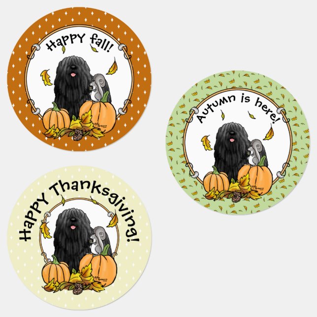 Fall Puli Dog (black) Pumpkins Leaves Cute Funny (Group)