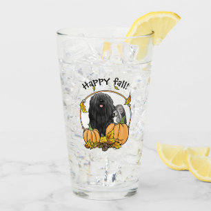 Fall Puli Dog (black) Pumpkins Leaves Cute Funny Glass