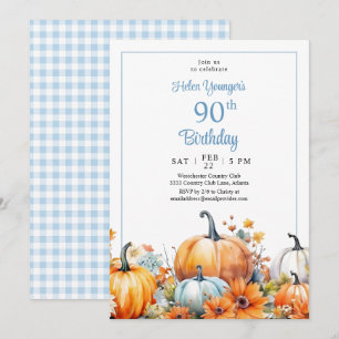 Fall Pumpkin 90th Birthday Floral Invitation