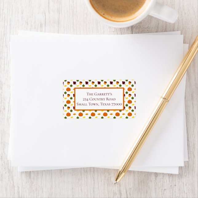 Fall Pumpkin Acorn Leaf Personalised Address Label (Insitu)