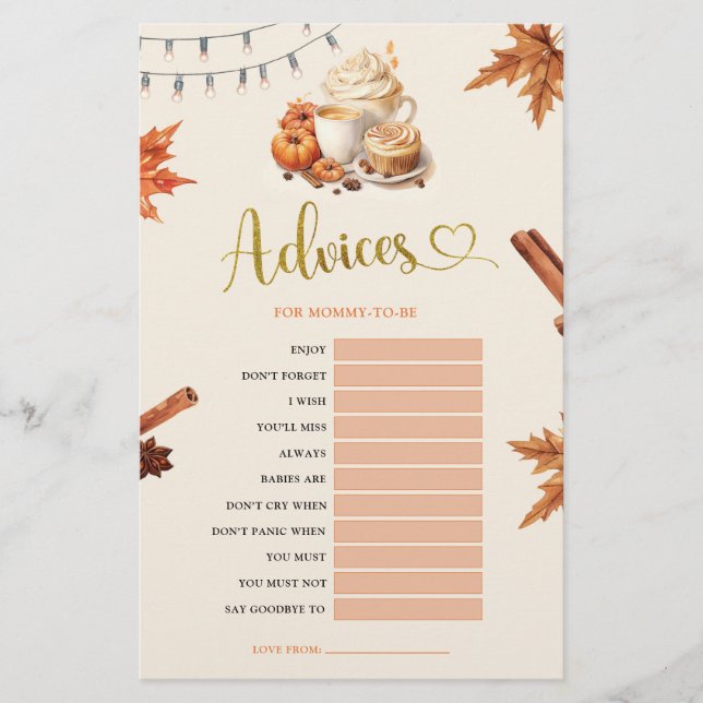 Fall Pumpkin Advices for Mum-to-be Games (Front)