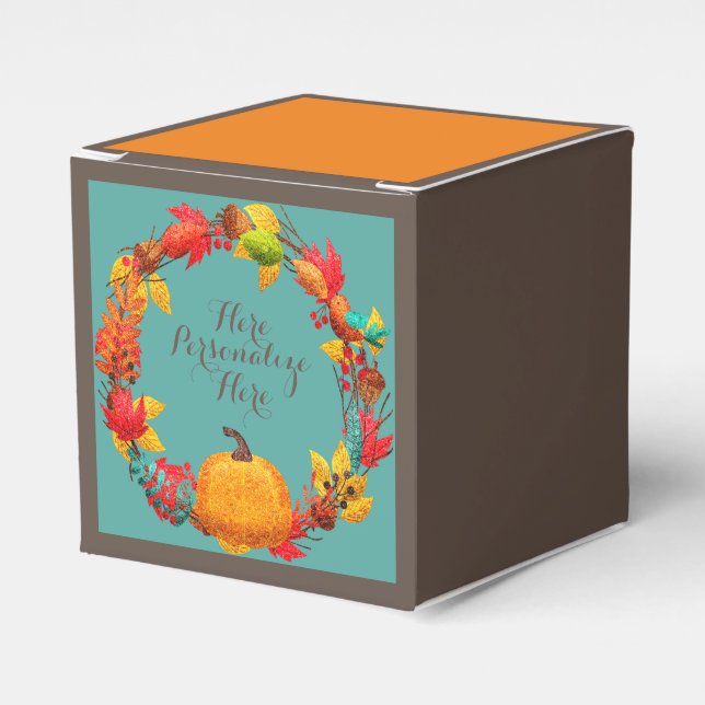 Fall pumpkin and autumn leaves wreath favour box (Front Side)