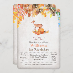 Fall Pumpkin and Deer 1st Birthday Invitation