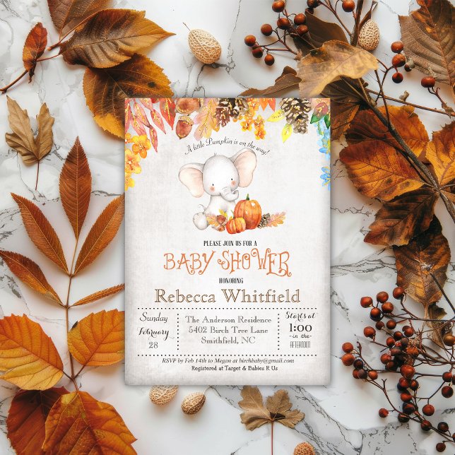 Fall Pumpkin and Elephant Baby Shower Invitation (Creator Uploaded)