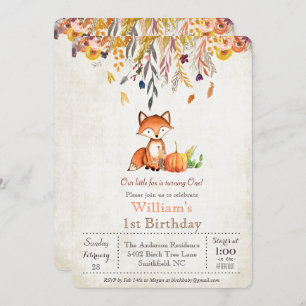 Fall Pumpkin and Fox 1st Birthday Invitation