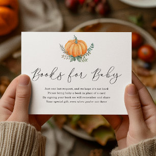 Fall Pumpkin and Greenery Books for Baby Shower  Enclosure Card