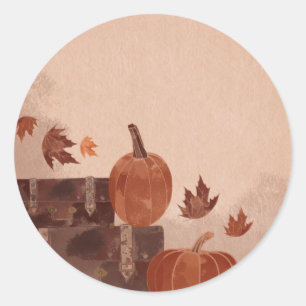 Fall Pumpkin and Leaves  Classic Round Sticker