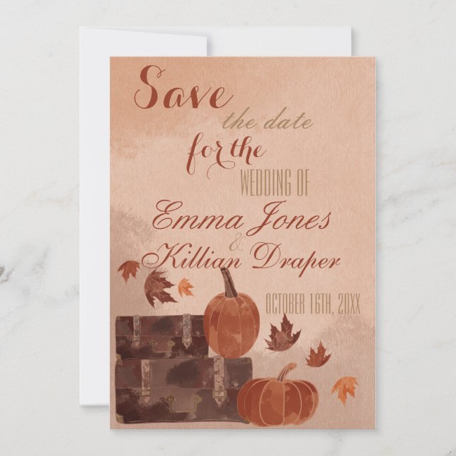 Fall Pumpkin and Leaves  Save The Date (Front)
