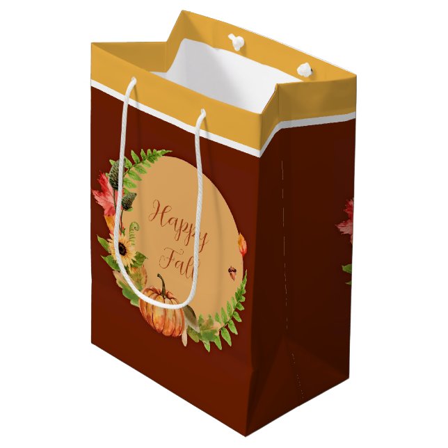 Fall pumpkin and nature with customisable text  medium gift bag (Front Angled)