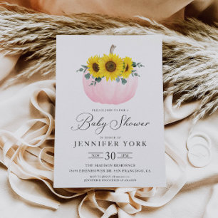 Fall Pumpkin and Sunflower Girl Baby Shower Invitation