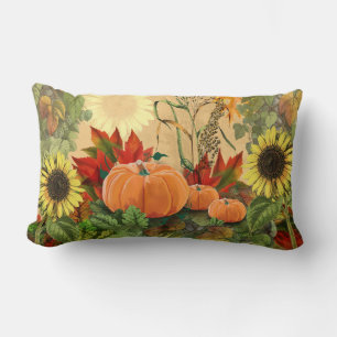 Fall Pumpkin and Sunflowers Lumbar Cushion