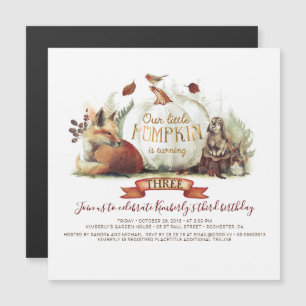 Fall Pumpkin and Woodland Animals Birthday Magnetic Invitation