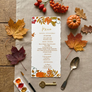 Fall Pumpkin autum Leave Birthday Party Menu card