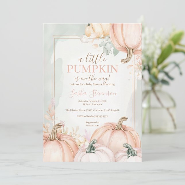 Fall pumpkin autumn baby shower invitation (Standing Front)