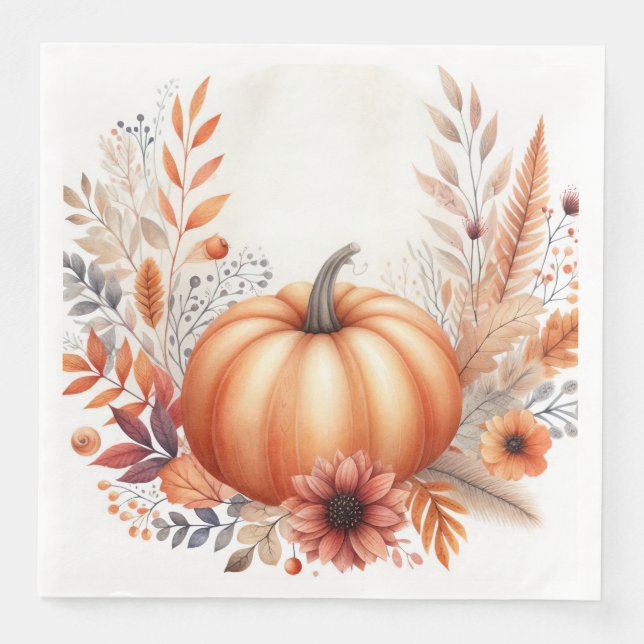 Fall pumpkin Autumn Baby Shower Napkin (Front)