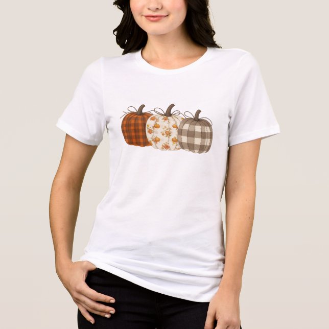 Fall Pumpkin, Autumn Fall, Thanksgiving, Chequered Tri-Blend Shirt (Front)