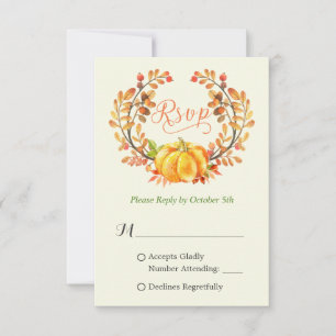 Fall Pumpkin Autumn Floral Leaves Wreath RSVP Card
