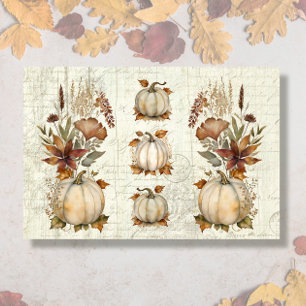 Fall Pumpkin Autumn Leaves Floral Wood Decoupage Tissue Paper