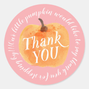 Fall Pumpkin Autumn Thank You Pink Classic Round Sticker