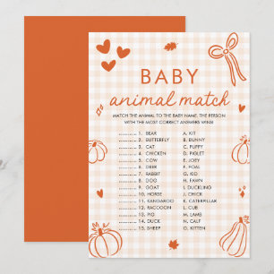 Fall Pumpkin Baby Animal Match Baby Shower Game Invitation