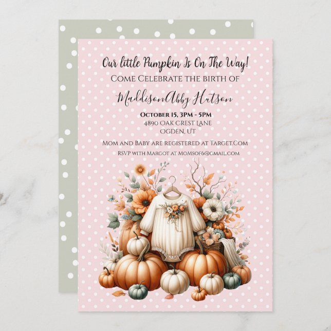 Fall Pumpkin Baby Announcement Invitation (Front/Back)