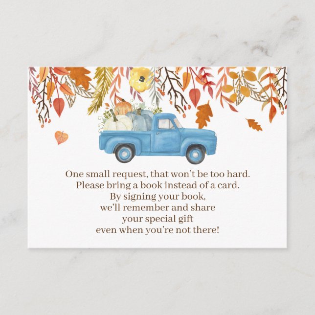 Fall Pumpkin Baby Shower Books for Baby Cards Boy (Front)