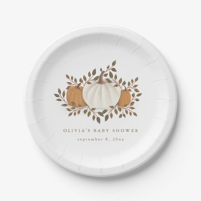 Fall Pumpkin Baby Shower Decor and Decorations Paper Plate (Front)