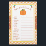 Fall Pumpkin Baby Shower Game - Word Scramble Flyer<br><div class="desc">This design features a pumpkin and leaves in fall colours on a gingham background. Coordinating products are available in our shop, zazzle.com/doodlelulu*. Contact us if you need this design applied to a specific product to create a matching item! Thank you so much for viewing a DoodleLulu by 2 june bugs...</div>